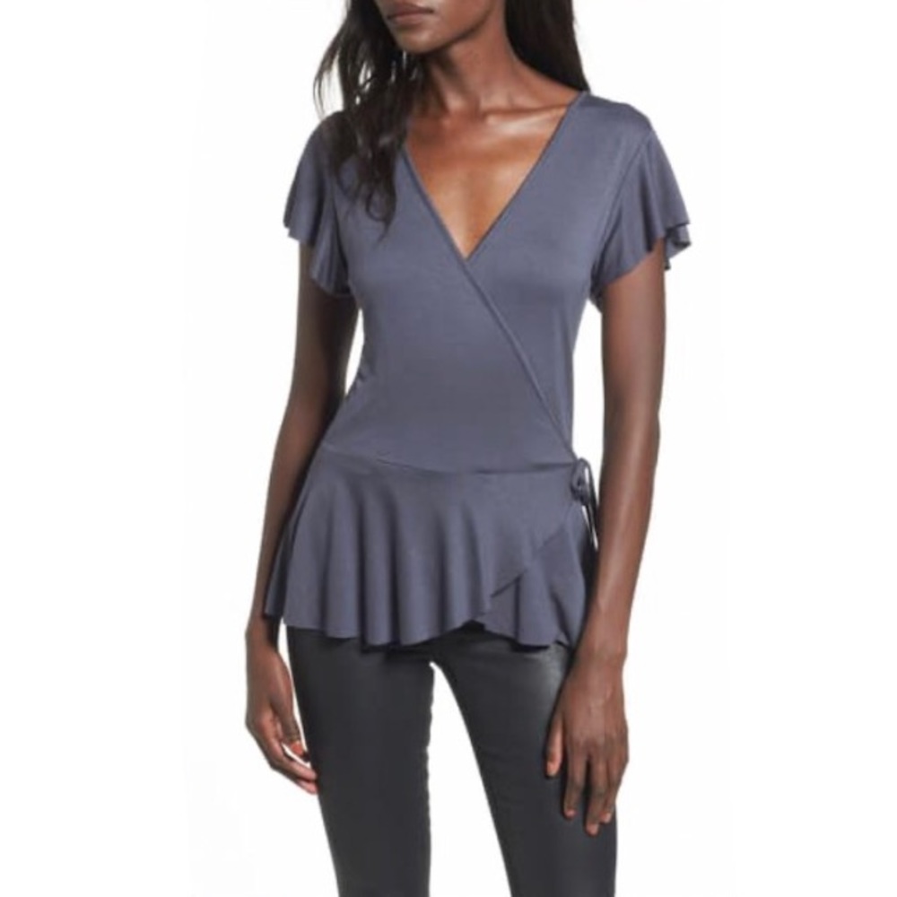 LEITH Ruffle Sleeve Wrap Top